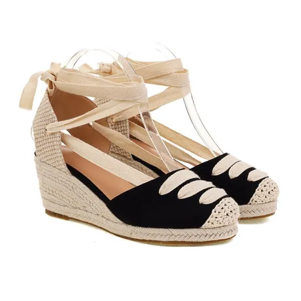 BerriesJam - Summer Strappy Heels Cross Round Toe Espadrilles