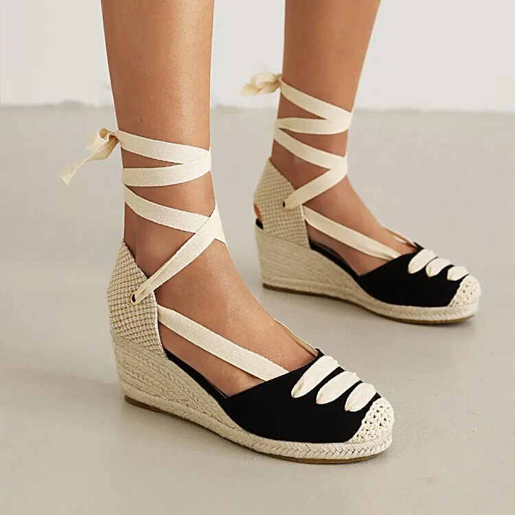 BerriesJam - Summer Strappy Heels Cross Round Toe Espadrilles