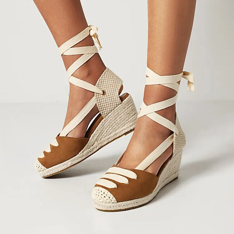 BerriesJam - Summer Strappy Heels Cross Round Toe Espadrilles