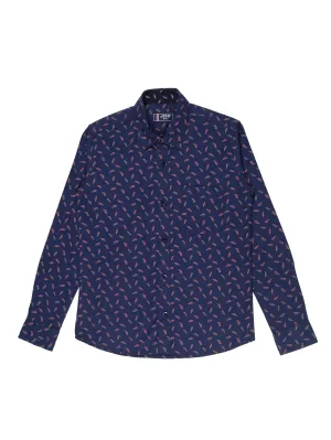 BOY'S NAVY PRINT REGULAR FIT SHIRT