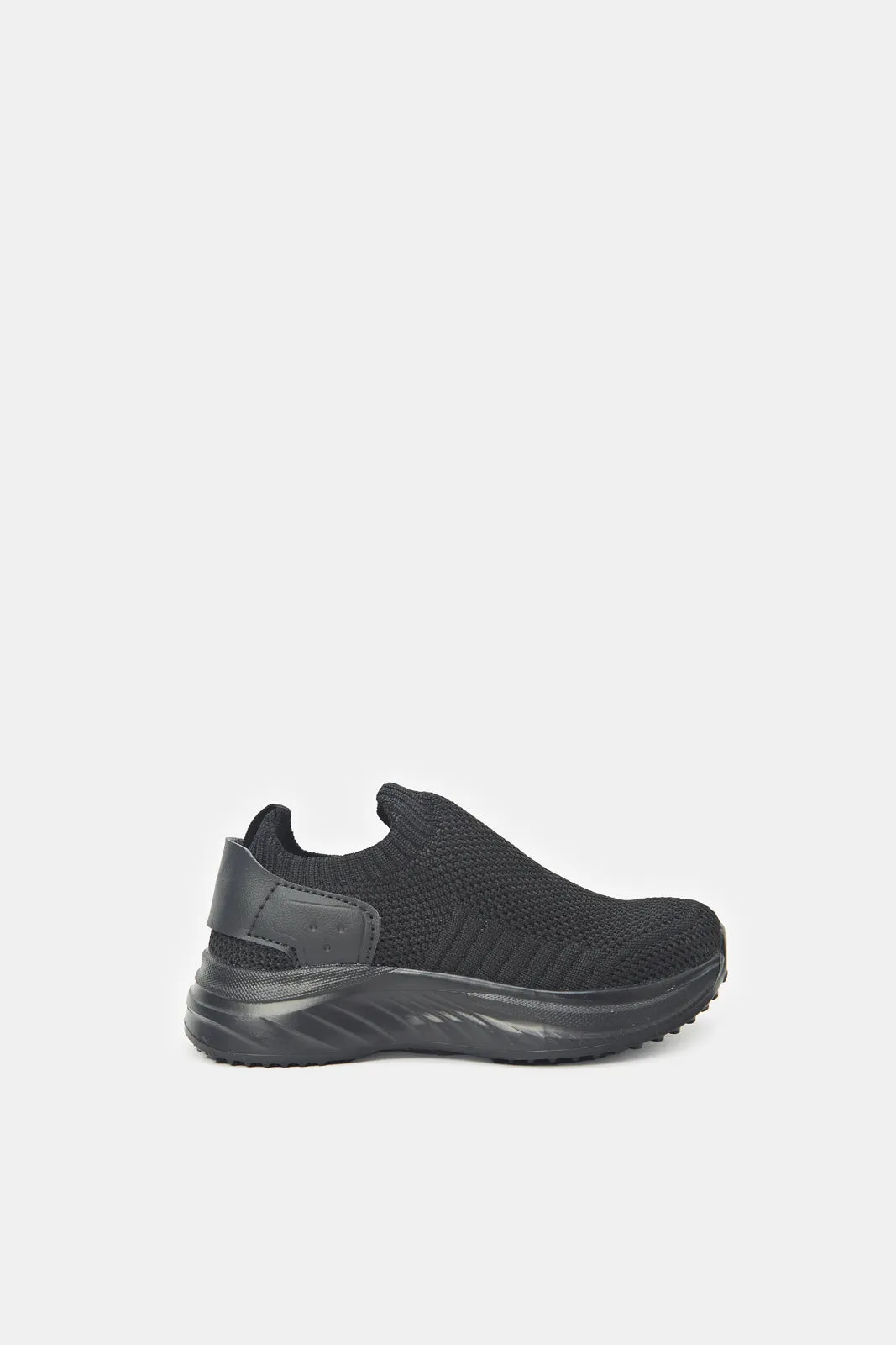 Boys Triple Black Knit Slip Ons