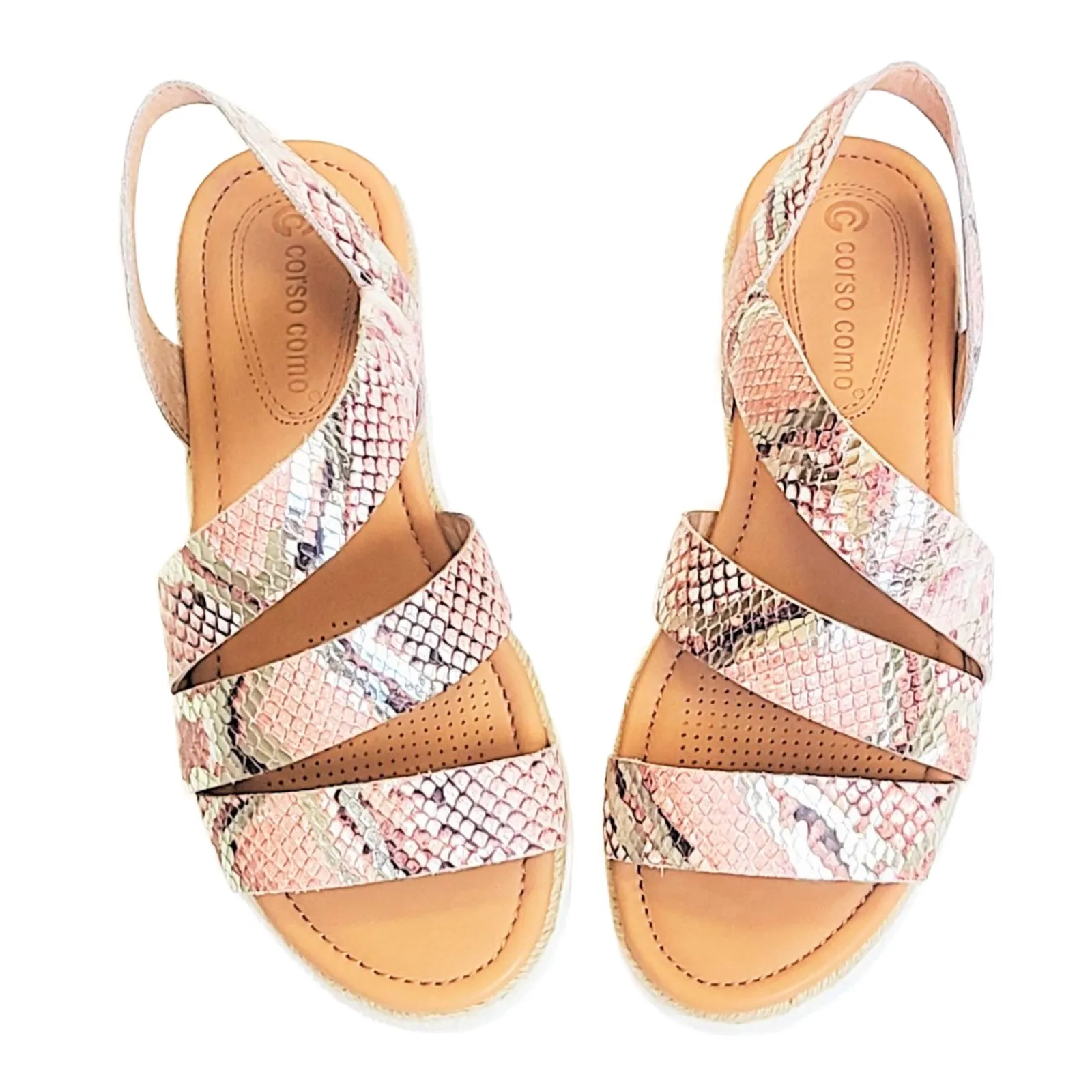 Corso Como Women's Snakeskin Embossed Leather Espadrille Sandals