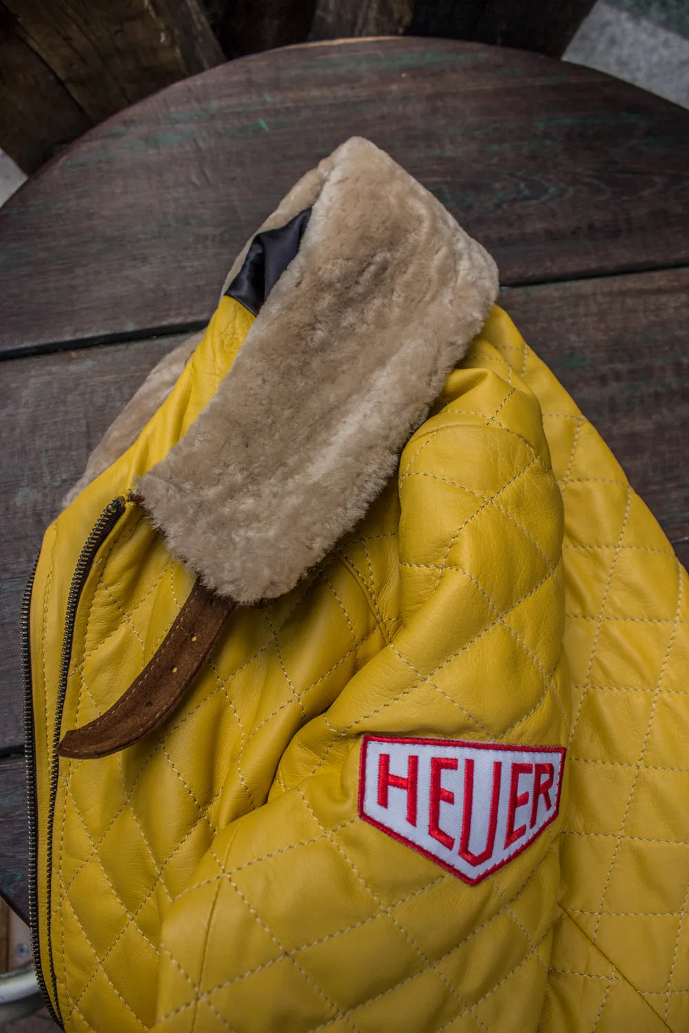 EVEREAST Leather Jacket Shearling Collar Quilted, #HEUER Ed.