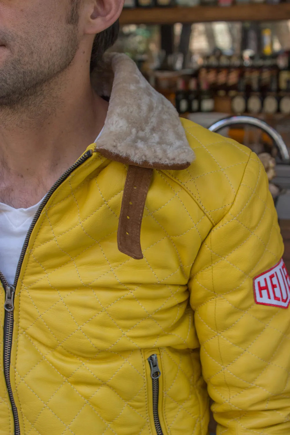 EVEREAST Leather Jacket Shearling Collar Quilted, #HEUER Ed.