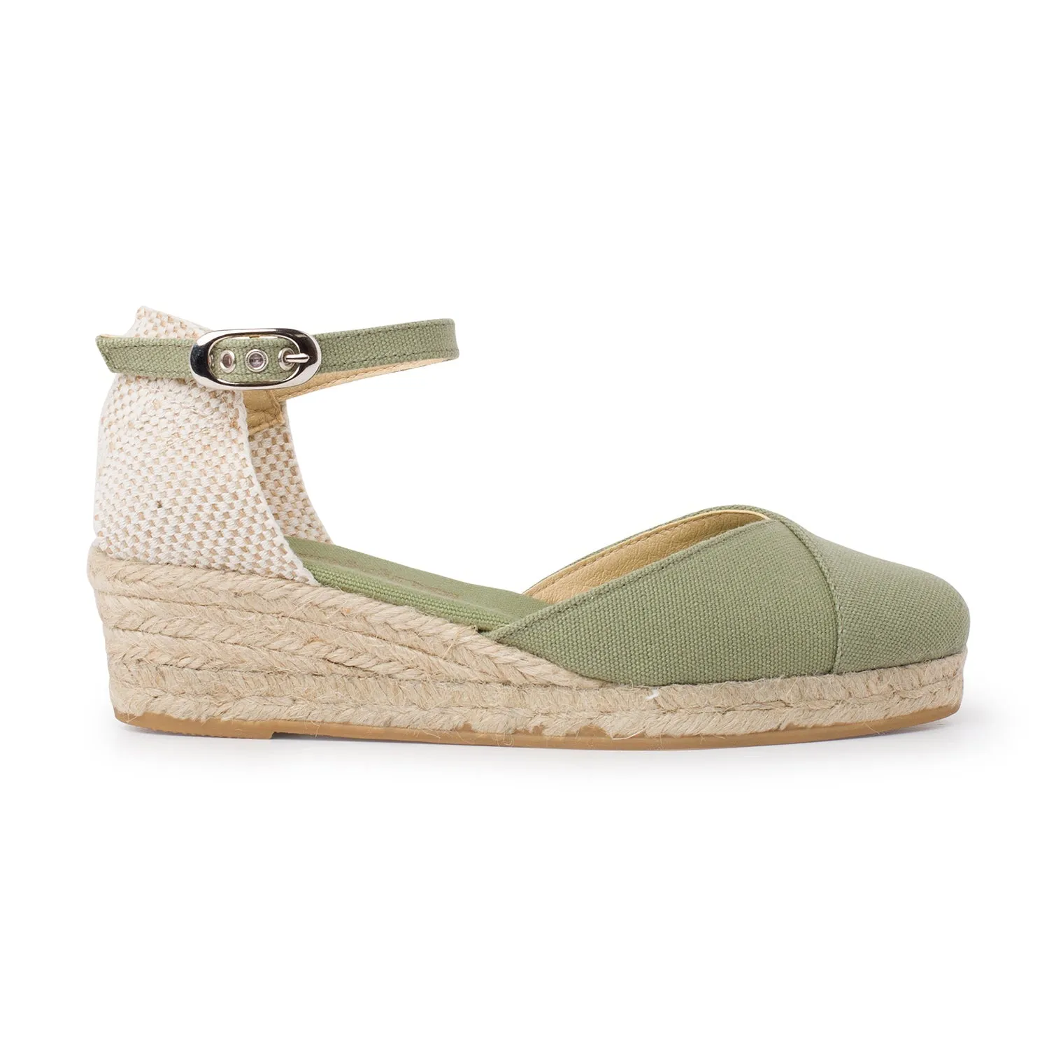 Girona Eco Canvas Vegan Espadrille Wedges - Olive Green