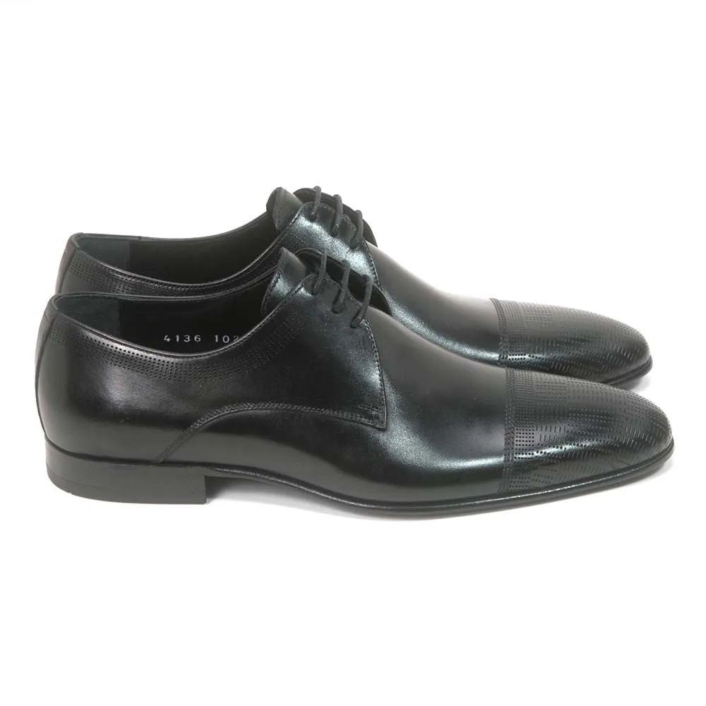 Golden Pass Men's Black Cap Toe Leather Sole Oxfords Dress Shoes