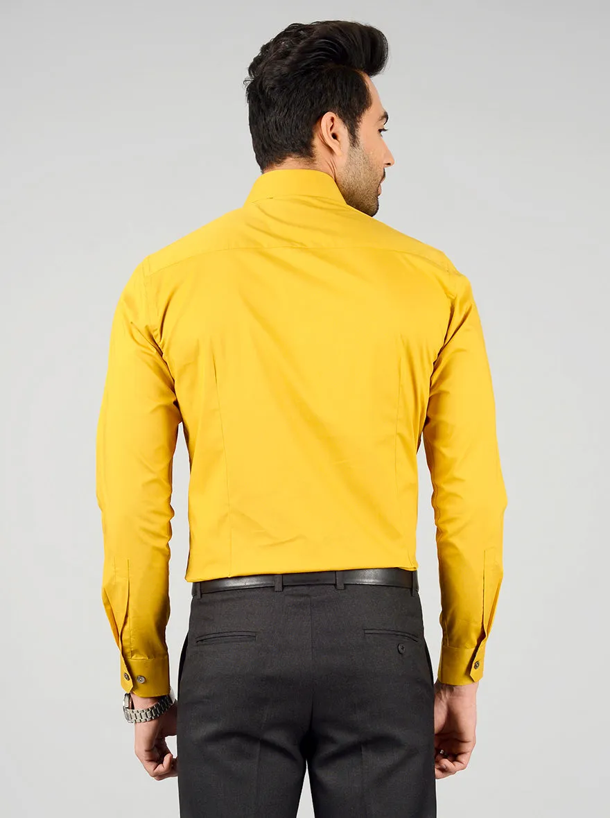 Golden Yellow Solid Slim Fit Party Wear Shirt | Wyre