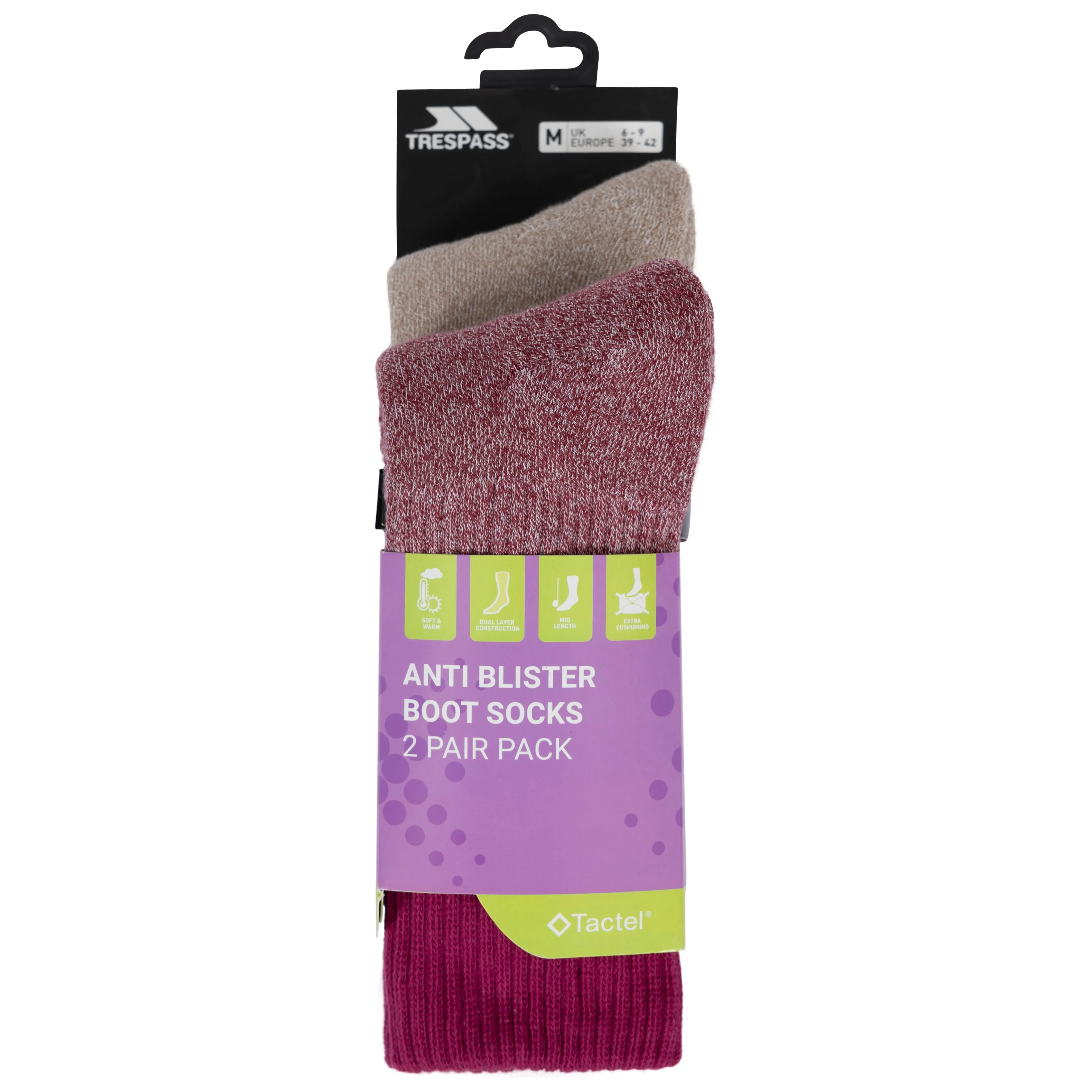 Hadley Women's Anti Blister Socks 2 Pack in Grapewine / Oatmeal