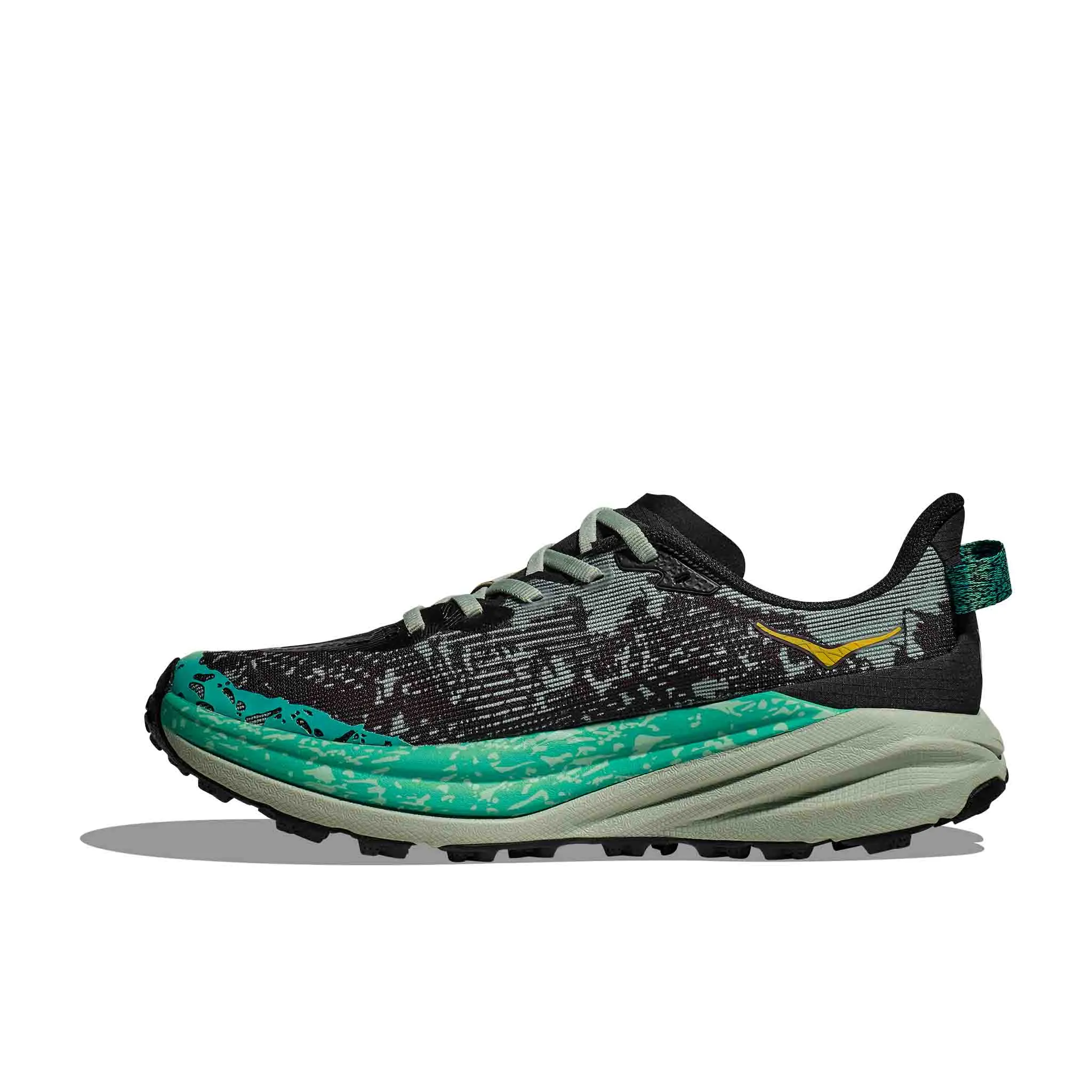 HOKA | Women's Speedgoat 6 Running Shoes - Black/Aloe Vera