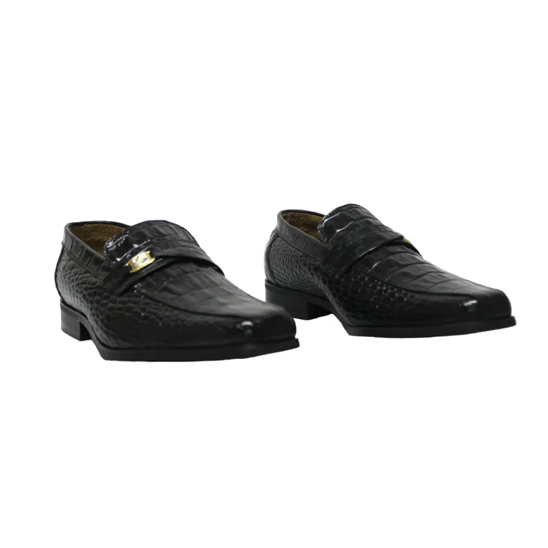 John Drake Leather  Croc Black Moccasin