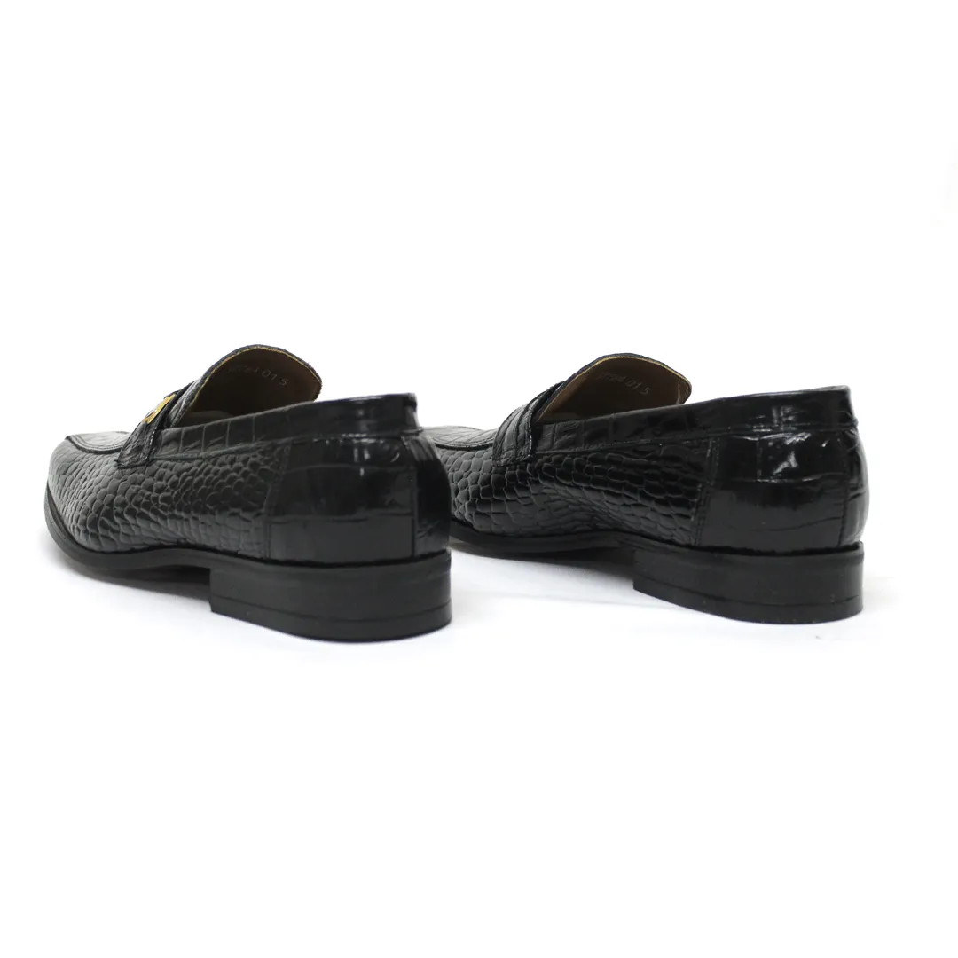 John Drake Leather  Croc Black Moccasin