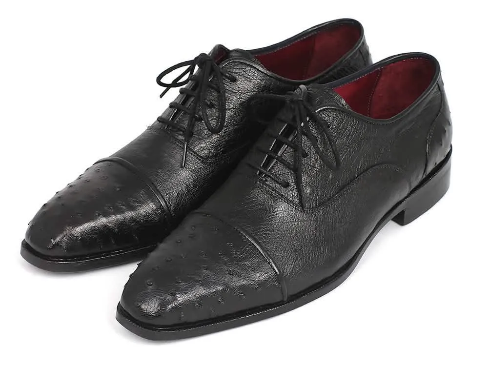 Luxury Black Ostrich Captoe Dress Shoes for Men by Paul Parkman