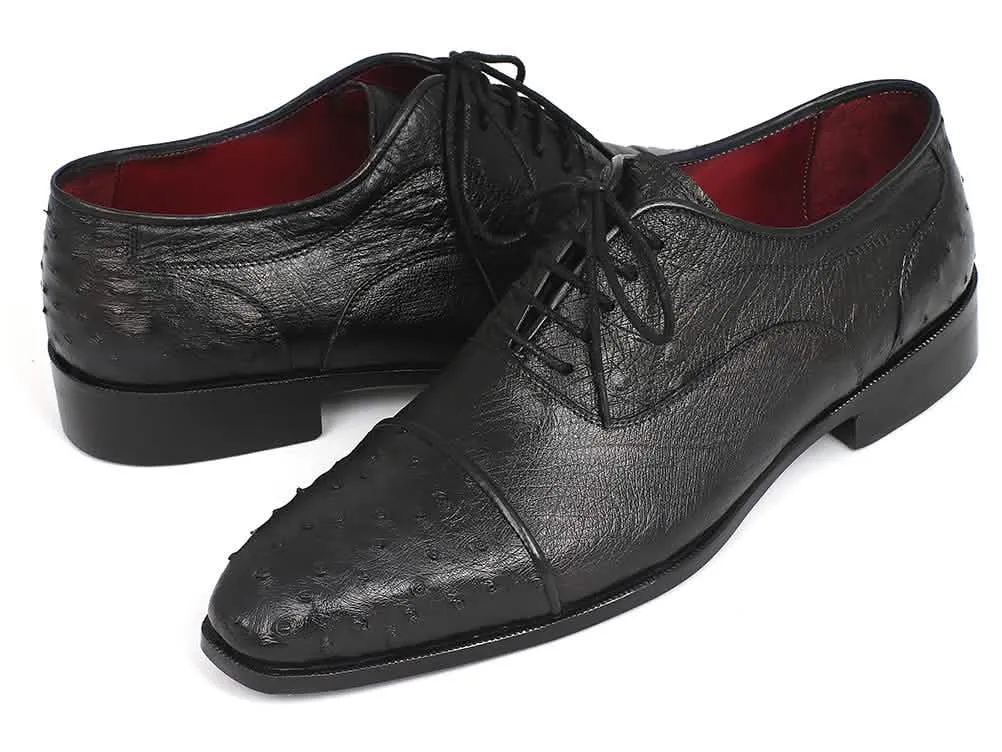 Luxury Black Ostrich Captoe Dress Shoes for Men by Paul Parkman