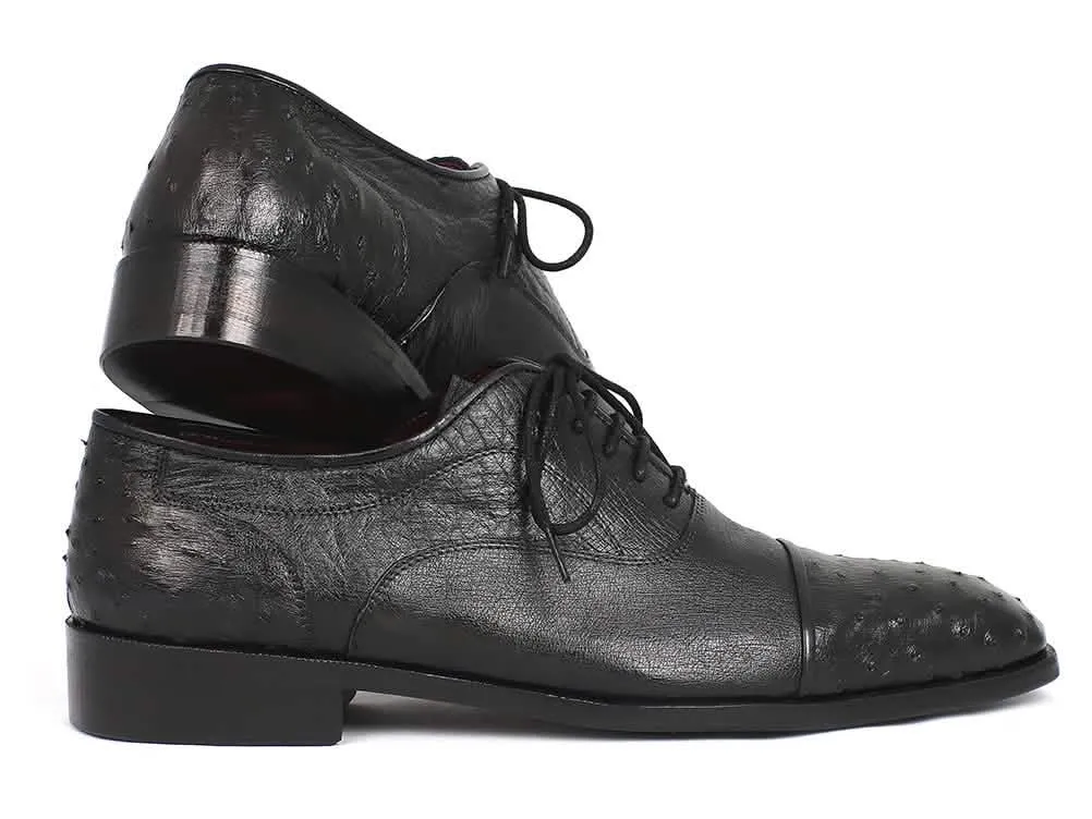 Luxury Black Ostrich Captoe Dress Shoes for Men by Paul Parkman