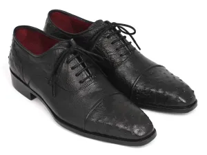 Luxury Black Ostrich Captoe Dress Shoes for Men by Paul Parkman