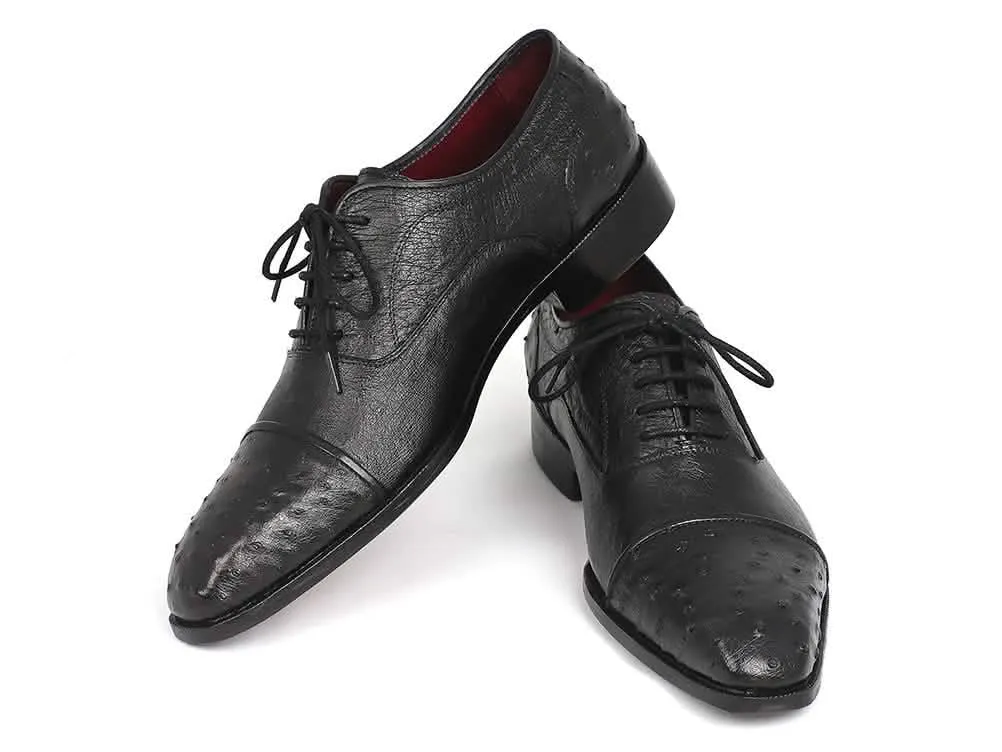 Luxury Black Ostrich Captoe Dress Shoes for Men by Paul Parkman