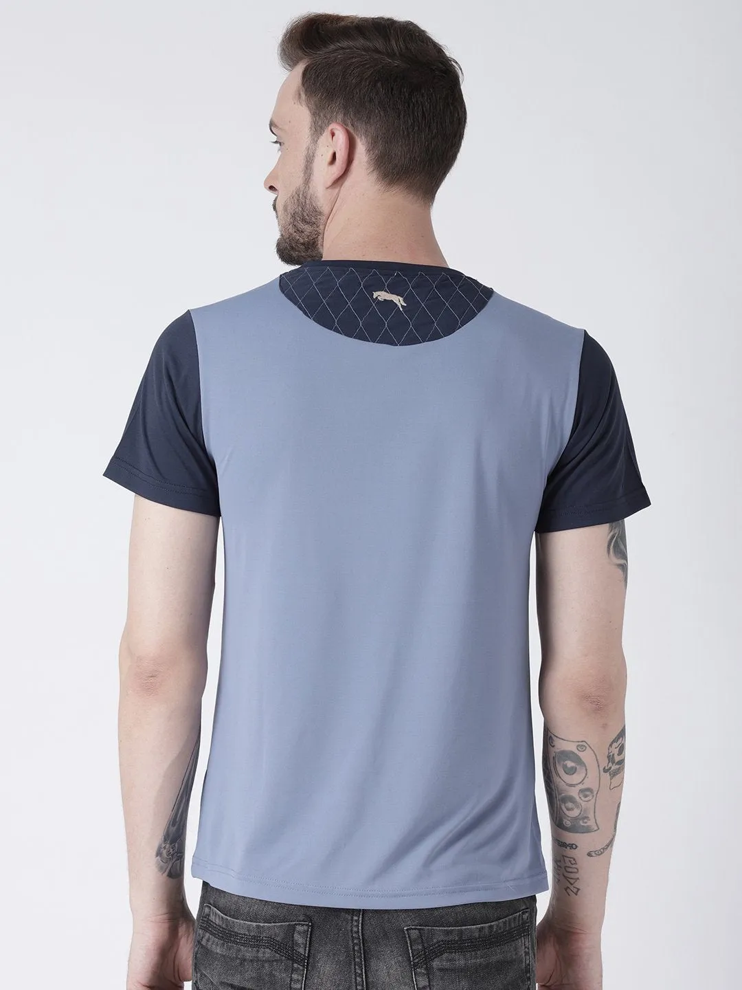 Men Blue Graphic Round Neck T-shirt