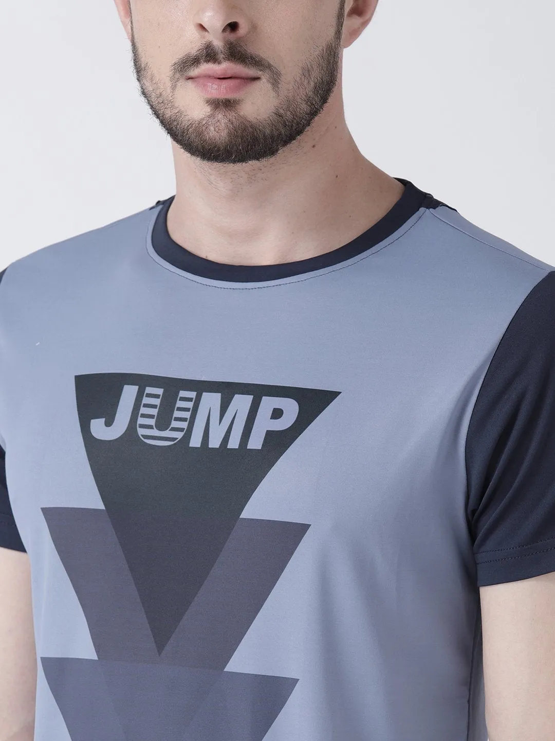 Men Blue Graphic Round Neck T-shirt