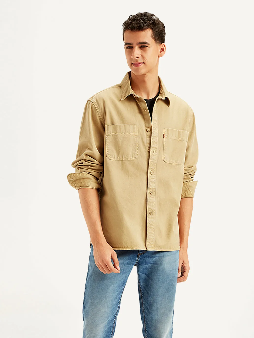 Men's Solid Straight Fit Denim Shirt