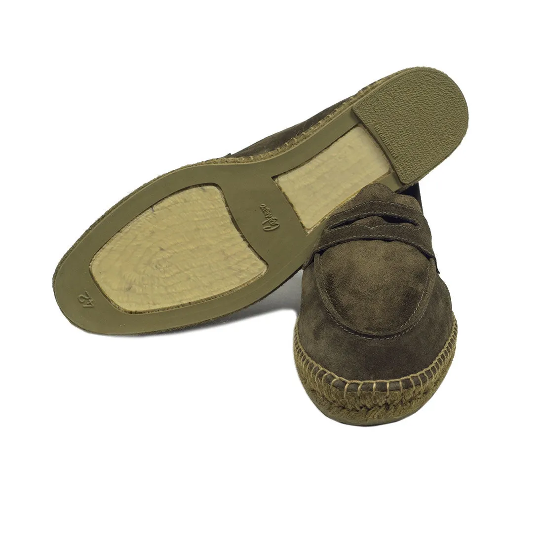 Mushroom suede penny-loafer style espadrilles with khaki sole