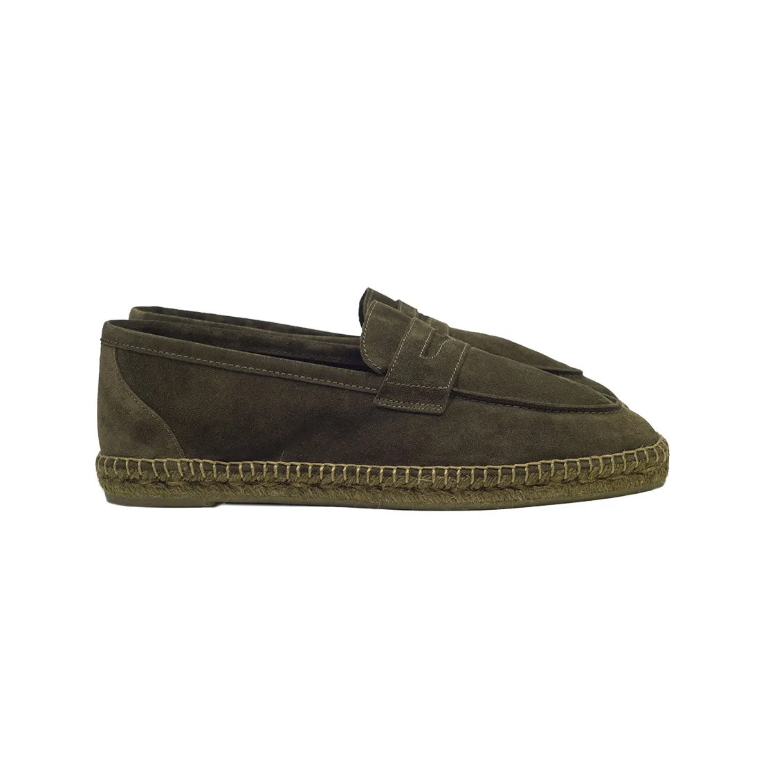 Mushroom suede penny-loafer style espadrilles with khaki sole