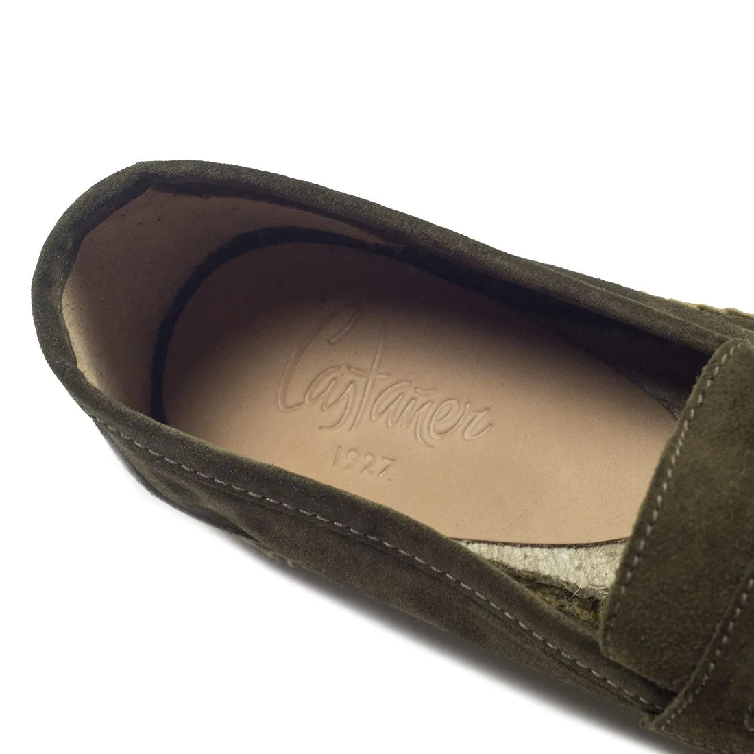 Mushroom suede penny-loafer style espadrilles with khaki sole