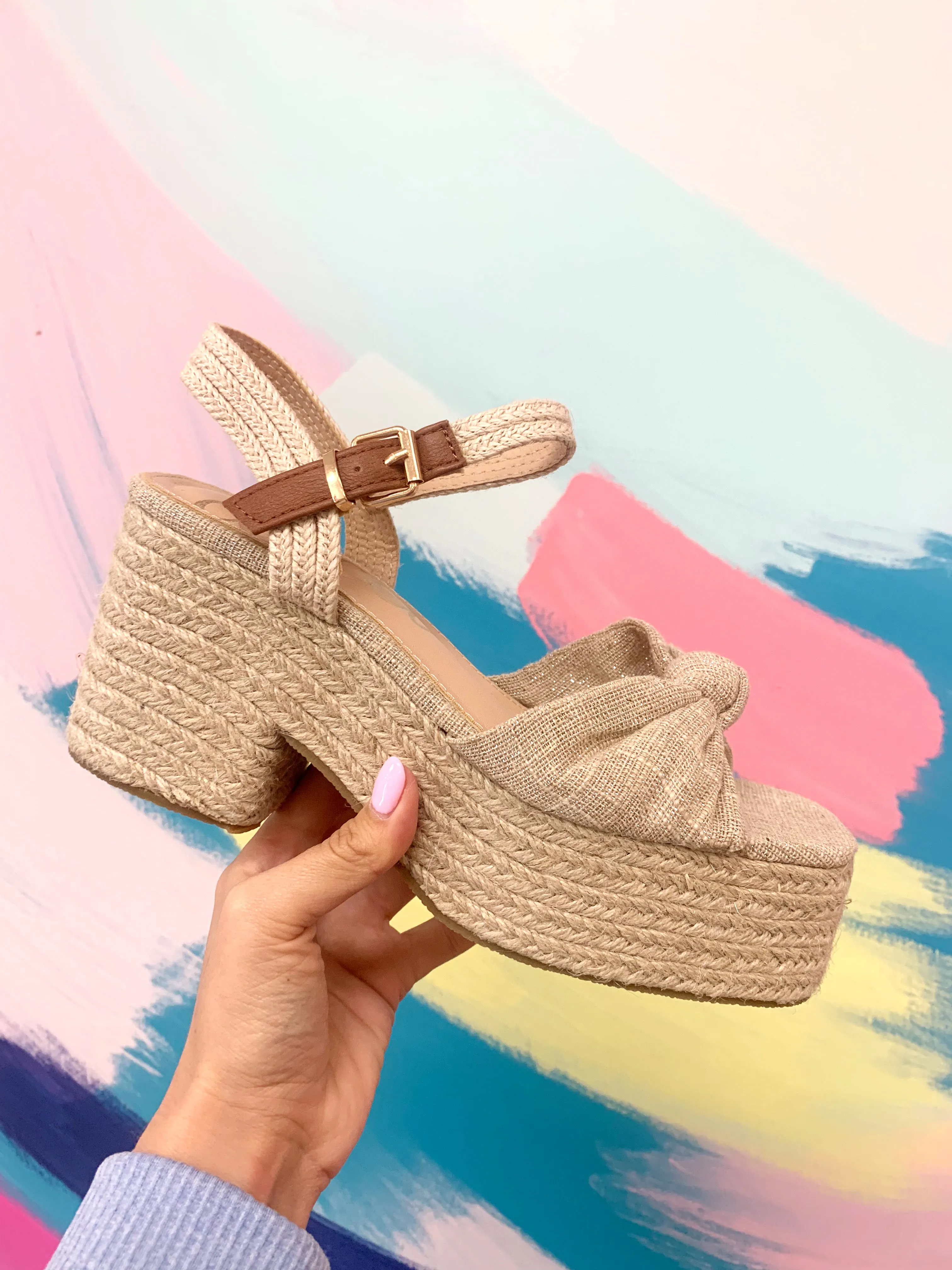 Palmer Linen Knotted Espadrilles Platform Heel