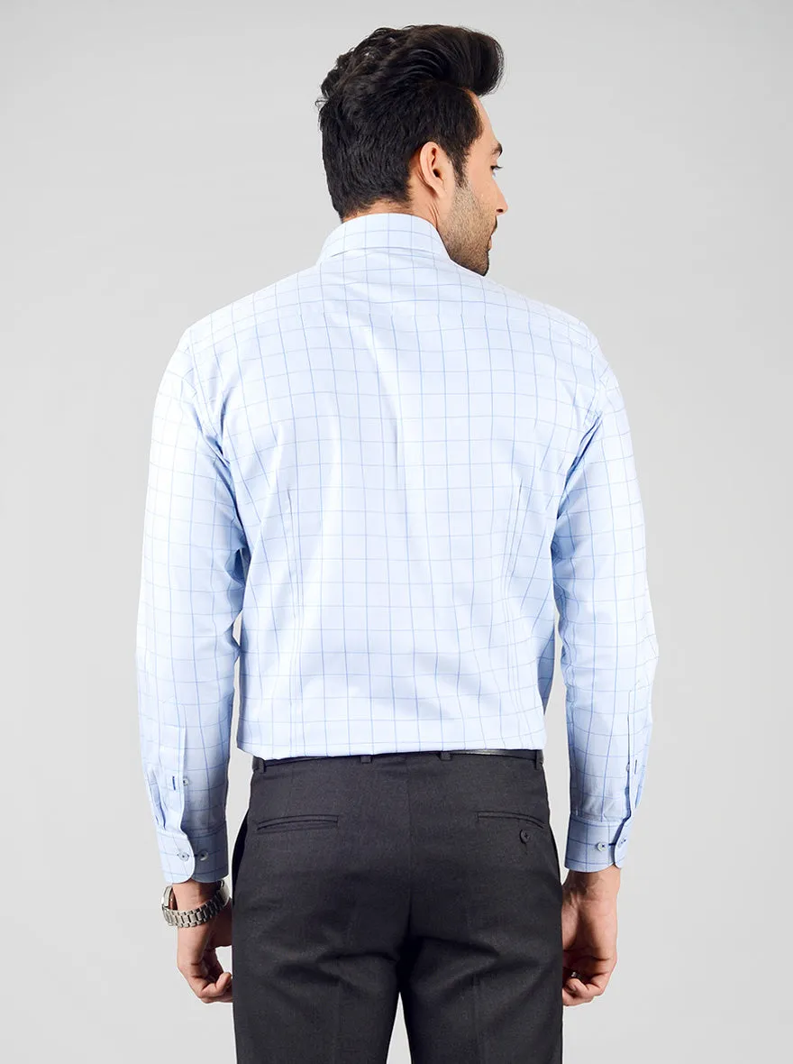 Sky Blue Checked Slim Fit Evening Wear Shirt | Metal