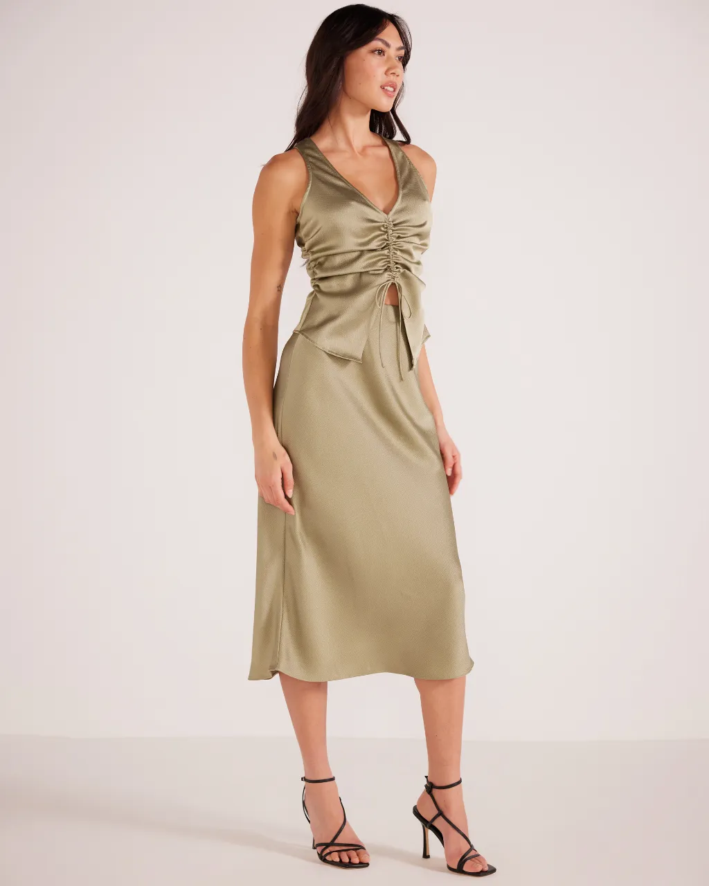 Sonia Bias Slip Midi Skirt Sage