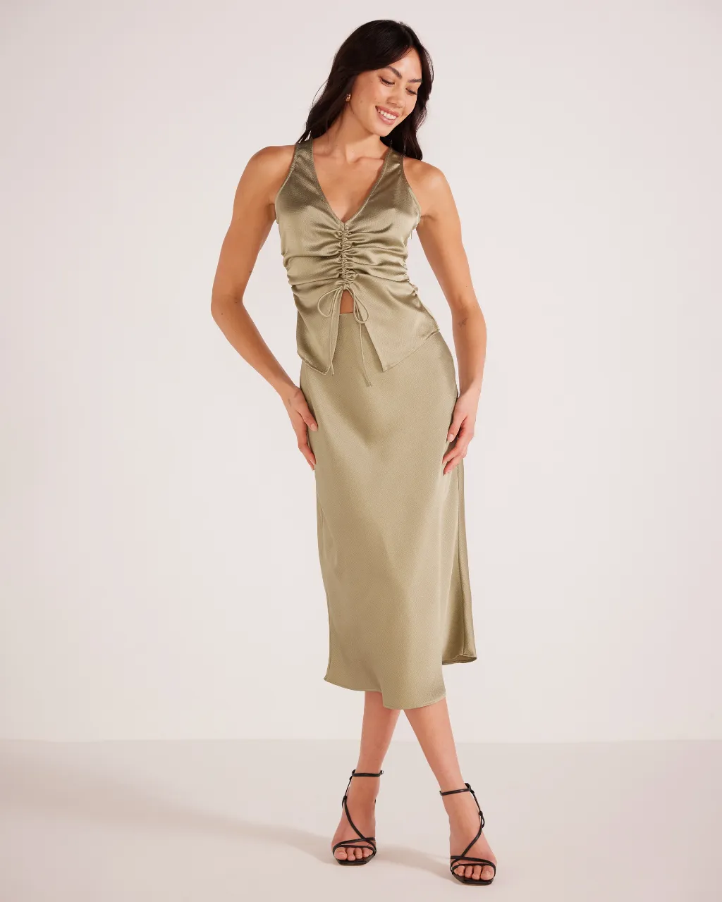 Sonia Bias Slip Midi Skirt Sage