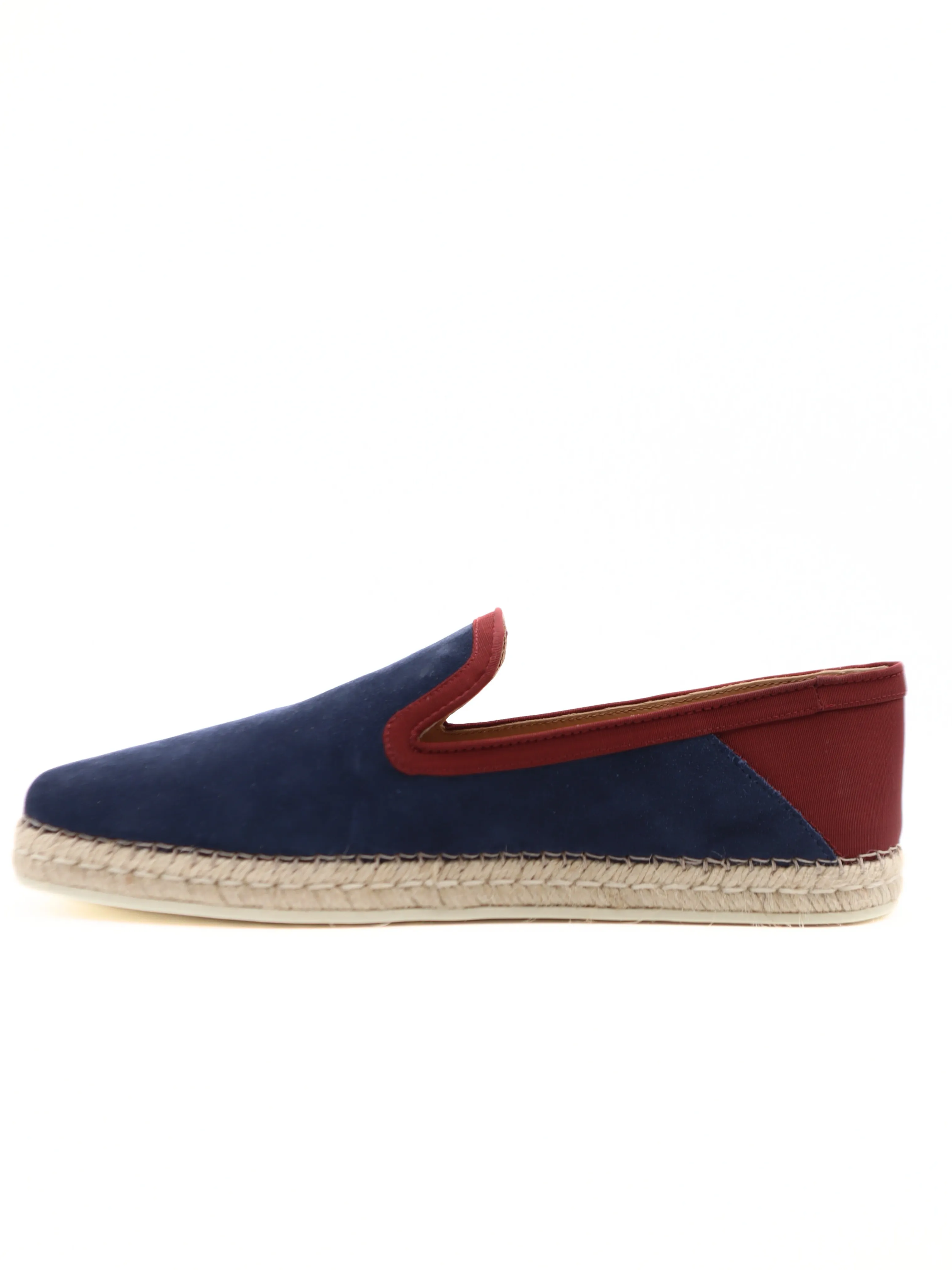 Tods Mens Navy Blue with Red Trim Espadrille with Raffia Sole