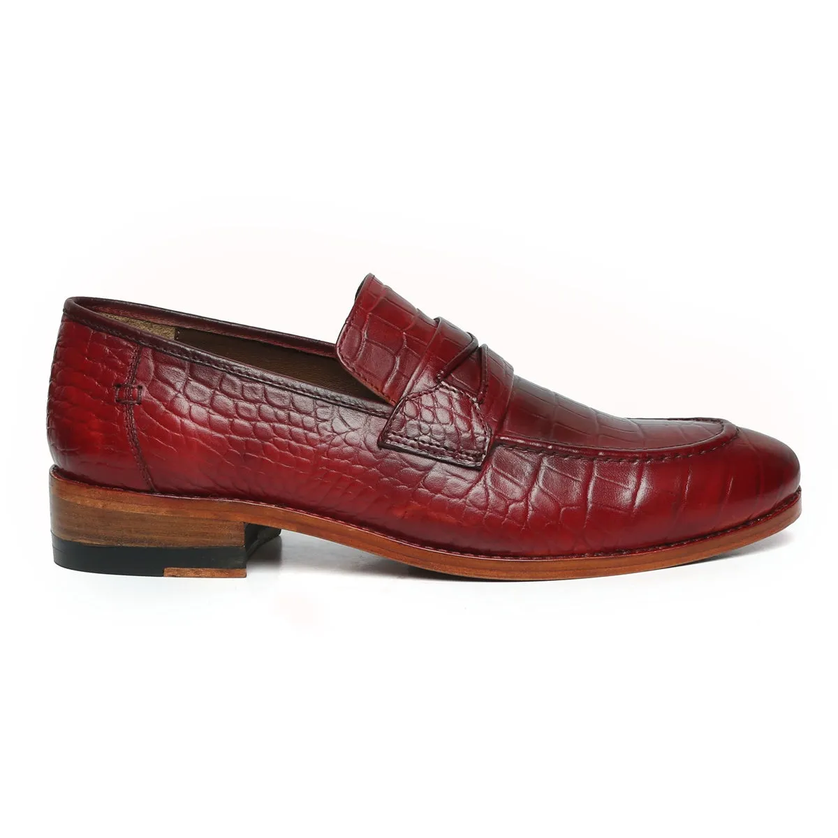 Wine Deep Cut Leather Mod Look Loafers with Leather Sole