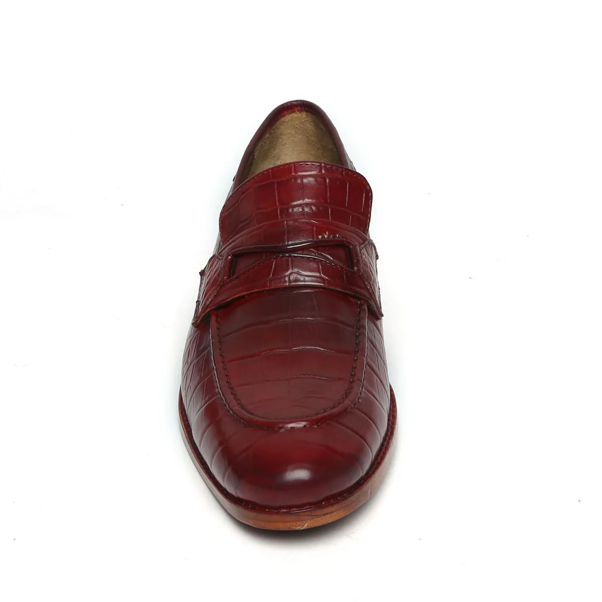 Wine Deep Cut Leather Mod Look Loafers with Leather Sole