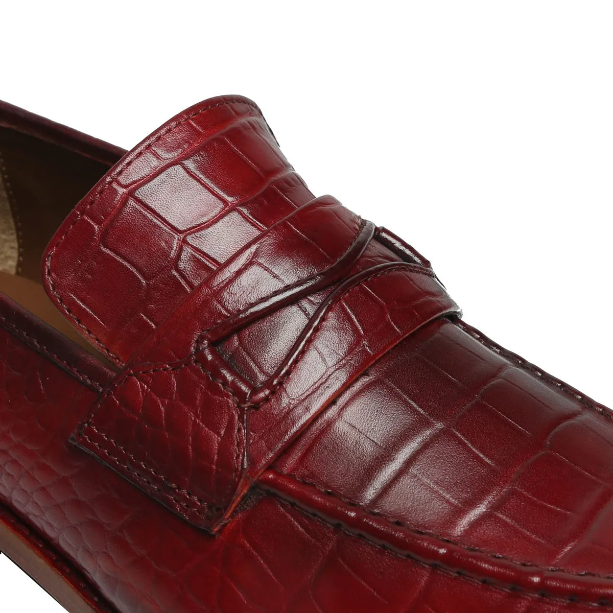 Wine Deep Cut Leather Mod Look Loafers with Leather Sole