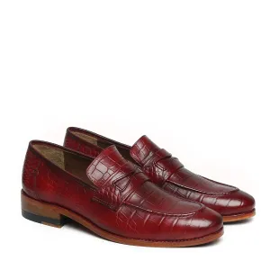 Wine Deep Cut Leather Mod Look Loafers with Leather Sole