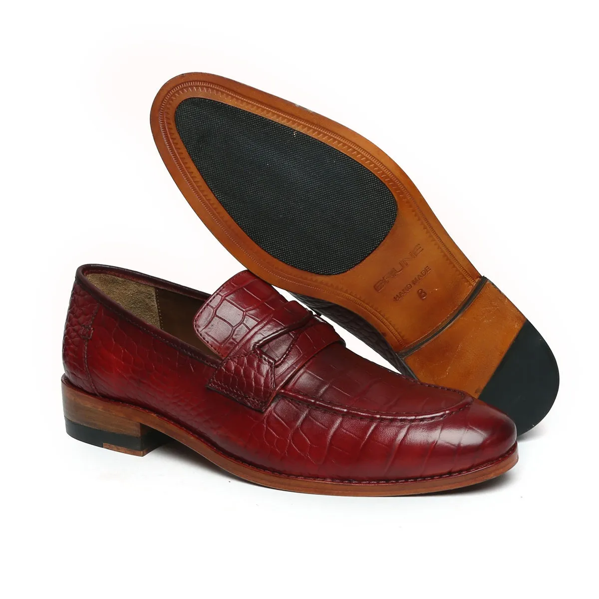 Wine Deep Cut Leather Mod Look Loafers with Leather Sole