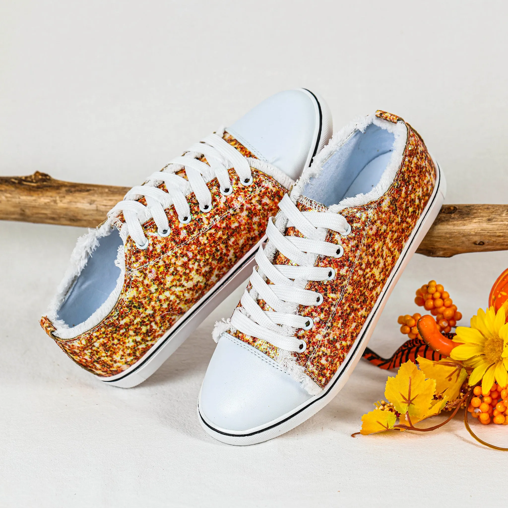 Women's Orange Lace Up Low Top Canvas Shoes