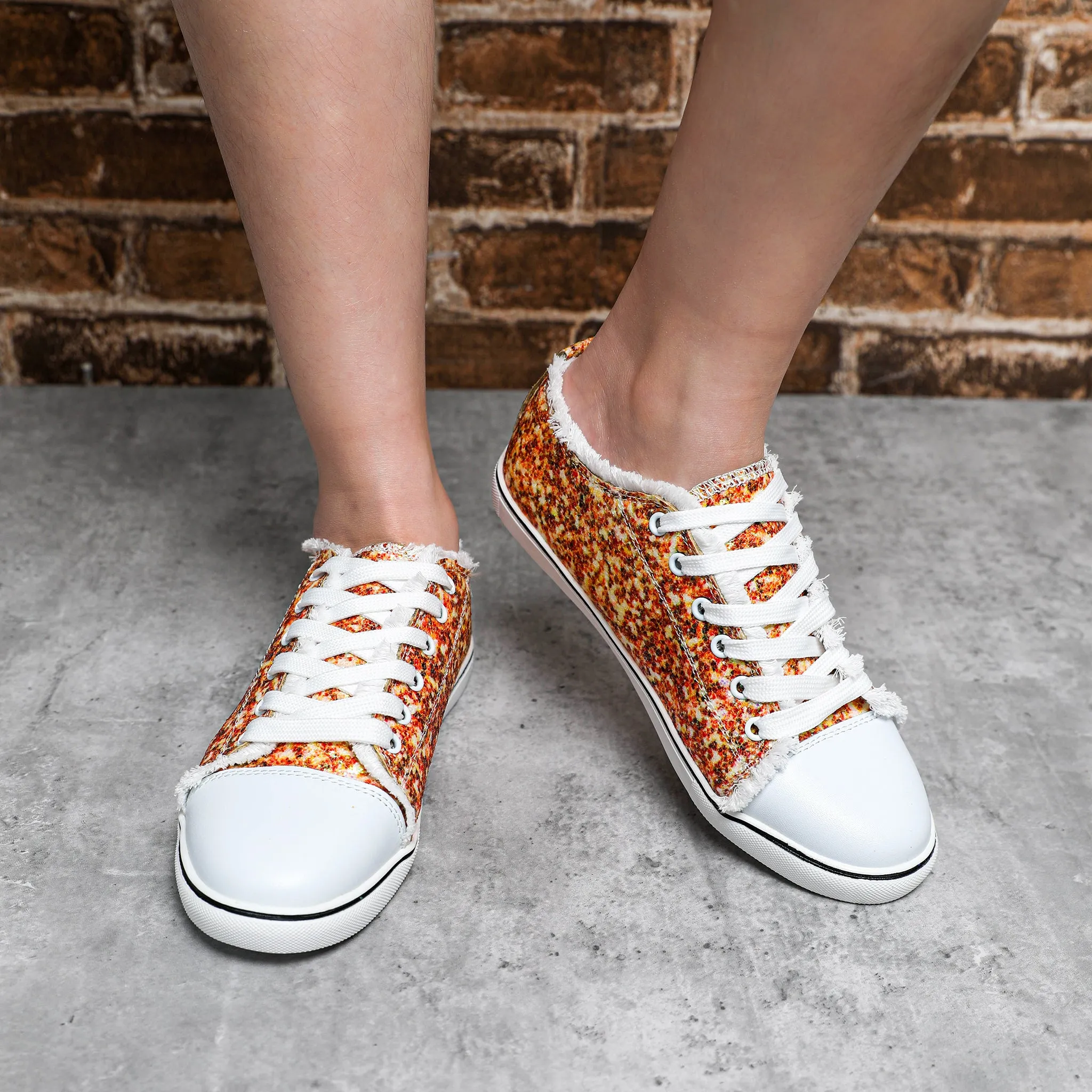 Women's Orange Lace Up Low Top Canvas Shoes