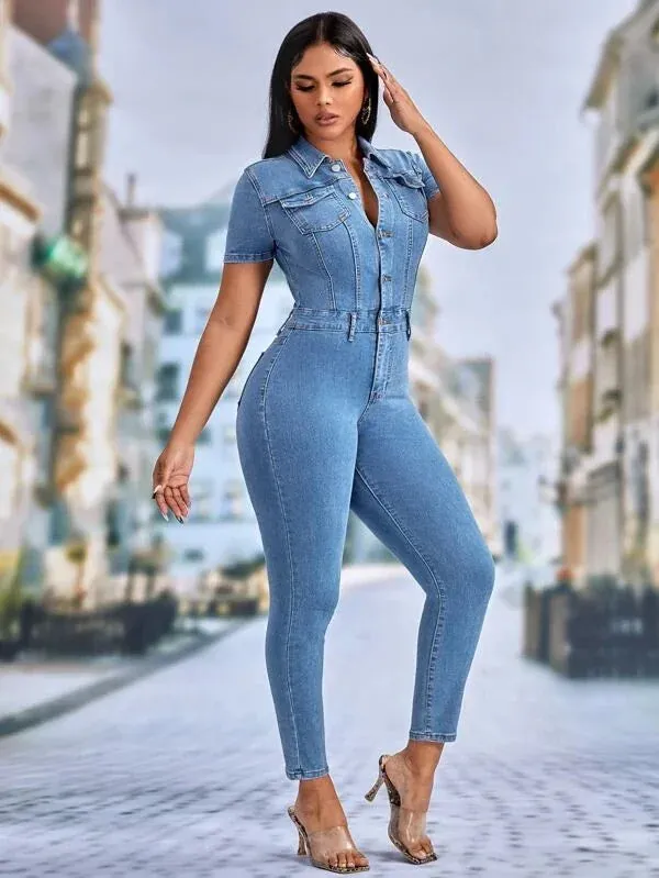 Women's Skinny Denim Jumpsuit